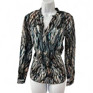 Y2K Women’s 100% Silk Blouse Long Sleeve Whimsigoth Print Fairy Grunge Punk XS